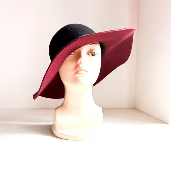 Genie by Eugenia Kim Two Tone Burgundy Black Wool Boho Hat - Picture 2 of 6